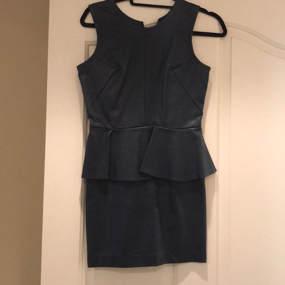 Lovers and Friends faux leather peplum blue dress